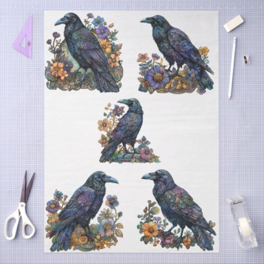 Große gotische, florale Ravens Decoupage Seidenpapier (Basteln)