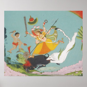 Große Göttin Durga tötet den Büffeldämon Poster