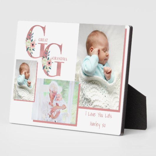 Große Grandma GG Blumenbriefe | 3 Foto Plaque Fotoplatte (Seite)