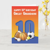 Große Grandson 10. Geburtstag Sportbälle Karte (Gelbe Blume)