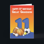 Große Grandson 11. Geburtstagssportbälle Karte<br><div class="desc">Bringen Sie Ihrem geliebten Urenkel Freude an seinem Geburtstag. Die sportliche Liebe,  die er ist,  wird sicher,  definitiv und zweifellos Liebe dieser Sport-Bälle Karten,  um ihm einen glücklichen 11. Geburtstag zu begrüßen.</div>