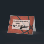 Große Grandson 12. Geburtstag Basketball Karte<br><div class="desc">Bringen Sie einem Urenkel viel Spaß beim Feiern seines 12. Geburtstages mit dieser Basketballkarte. Wenn das auch sein Lieblingssport ist,  dann sind Sie sicher,  um einen Slam dunk Gruß zu landen. DER TEXT AUF DER KARTENDECKE IST EIN GRUNGE-STIL,  DER ABSICHTLICH ALTER AUSSIEHT.</div>