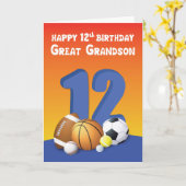 Große Grandson 12. Geburtstag Sportbälle Karte (Gelbe Blume)