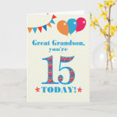 Große Grandson 15. Geburtstags-Jagdballonkarte Karte (Gelbe Blume)