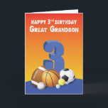 Große Grandson 3. Geburtstagssportbälle Karte<br><div class="desc">Schieß einen Drei-Punkte-Gruß für deinen Basketball liebenden Urenkel,  wenn er seinen 3. Geburtstag feiert. Alles,  was du tun musst,  ist ihm diese Karte mit einem Basketball in der Mitte der Vorderseite zu geben.</div>