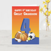 Große Grandson 4. Geburtstagssportbälle Karte (Gelbe Blume)