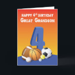 Große Grandson 4. Geburtstagssportbälle Karte<br><div class="desc">Eine farbenfrohe Karte,  um Ihren Urenkel zu einem glücklichen 4. Geburtstag zu begrüßen,  liegt direkt vor Ihren Augen. Suchen Sie also nicht mehr nach dem perfekten Kartencoz,  den Sie bereits gefunden haben. Holen Sie sich diesen heute,  um ihm bald zu geben.</div>