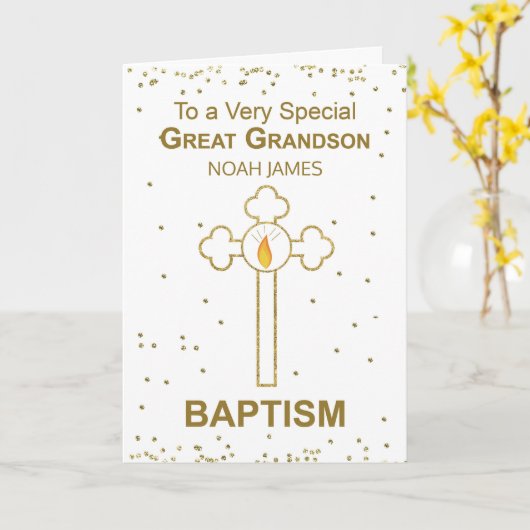 Große Grandson Personalisiert Name Taufe Gold Look Karte (Gelbe Blume)