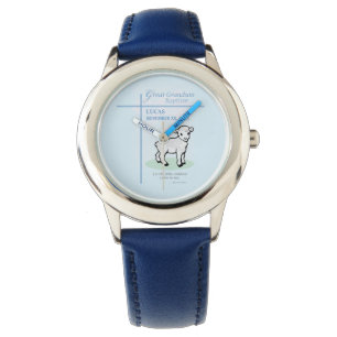 Große Grandson Taufe Blaues Lamm Personalisiert Armbanduhr