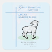 Große Grandson Taufe Blaues Lamm Personalisiert Quadratischer Aufkleber (Vorderseite)