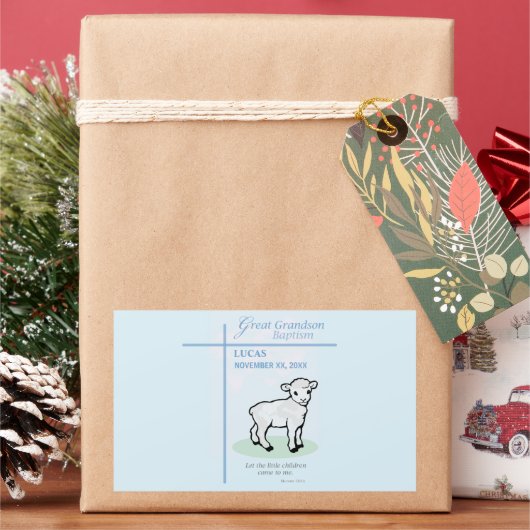 Große Grandson Taufe Blaues Lamm Personalisiert Rechteckiger Aufkleber (Feiertag)