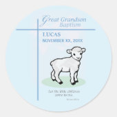 Große Grandson Taufe Blaues Lamm Personalisiert Runder Aufkleber (Vorderseite)