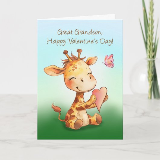 Große Grandson Valentine Niedlich Happy Giraffe He Karte (Vorderseite)