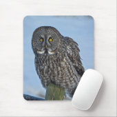Große graue Eule und Schnee Wildlife Raptor Foto Mousepad (Mit Mouse)