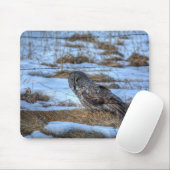 Große graue Eule und Schnee Wildlife Raptor Foto Mousepad (Mit Mouse)