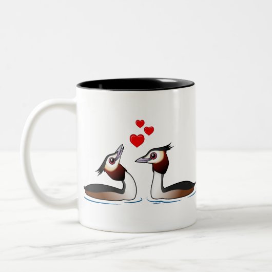 Große Grebes mit Haube in der Liebe Zweifarbige Tasse (Links)