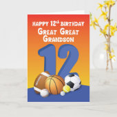 Große Große Enkel 12. Geburtstag Sportbälle Karte (Gelbe Blume)