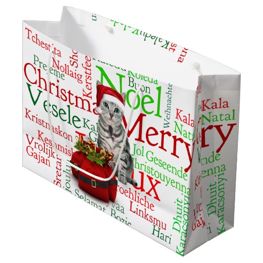 Große Größe - Weihnachten für Katzen und Maus Große Geschenktüte (Vorderseite Schrägansicht)