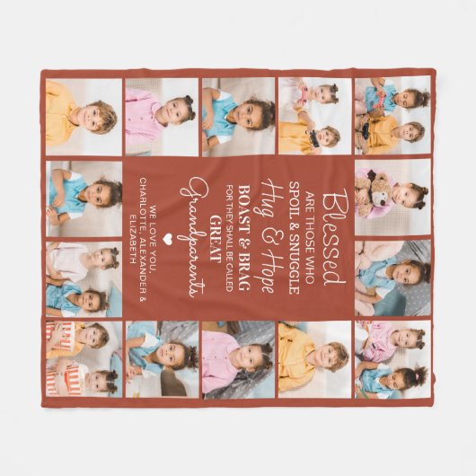 Große Großeltern Custom Terracotta FotoCollage Fleecedecke (Vorderseite (Horizontal))