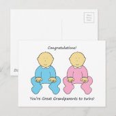 Große Großeltern zu Twins Glückwünsche Postkarte (Vorne/Hinten)