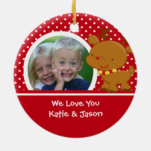 Große Großmutter-Foto-Ren-Weihnachtsverzierung Keramik Ornament (Hinten)