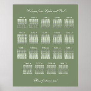 Größe Grün 19 Tabelle Hochzeitsdiagramm Poster