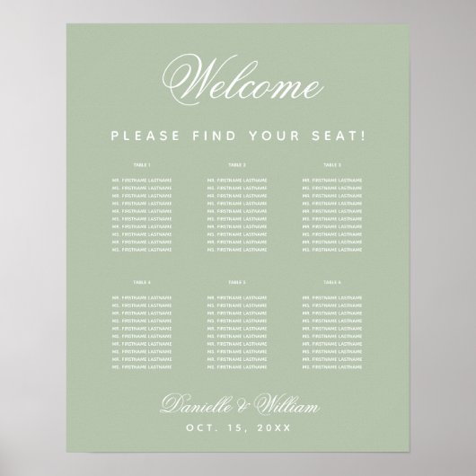 Größe Grün 6 Tabelle Einfache Hochzeitssitzkarte Poster (Vorne)
