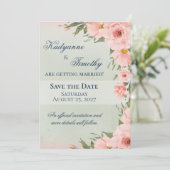 Größe Grün mit Peach-Rose Save The Date (Stehend Vorderseite)