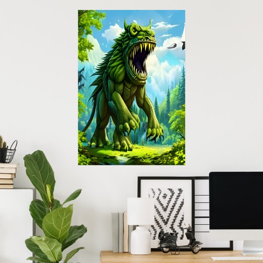 Große grüne Fantasiewesen | AI Art Poster (Heimbüro)