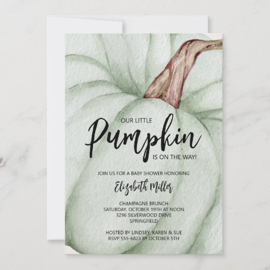 Große grüne Pumpkin-Kinderdusche Einladung (Vorderseite)