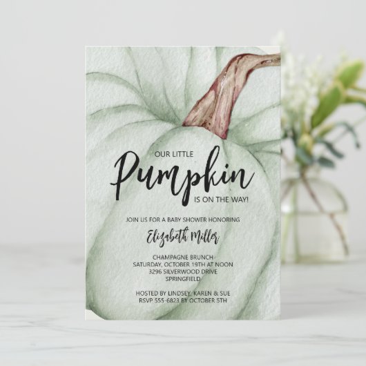 Große grüne Pumpkin-Kinderdusche Einladung (Stehend Vorderseite)