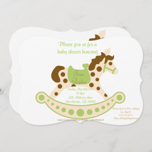 Große grüne Schaukelpferd-Babyparty Einladung (Vorne/Hinten)