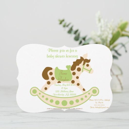 Große grüne Schaukelpferd-Babyparty Einladung (Stehend Vorderseite)