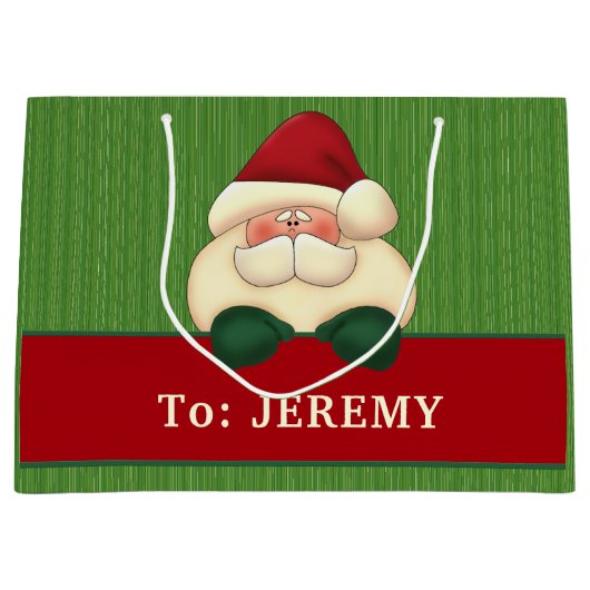 Große grüne Streifen mit rotem Weihnachtsmann Große Geschenktüte (Vorderseite)