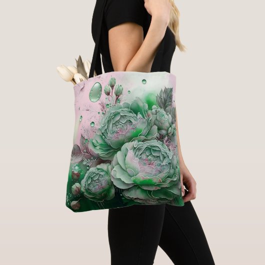Große grüne und goldene Rosen Tasche (Von Nahem)