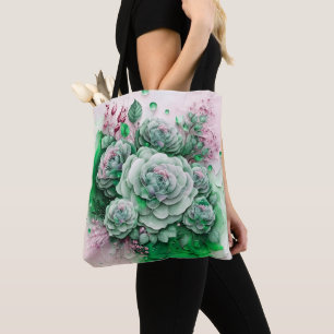 Große grüne und goldene Rosen Tasche