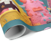 Große Gruppe farbenfroher Monster Geschenkpapier (Rolleneckpunkt)