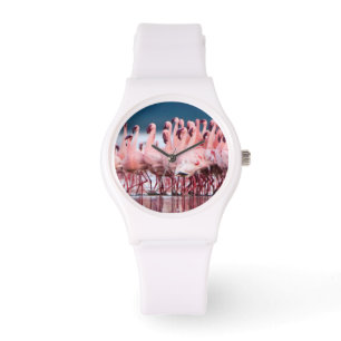 Große Gruppe Rosa Zwergflamingos Armbanduhr
