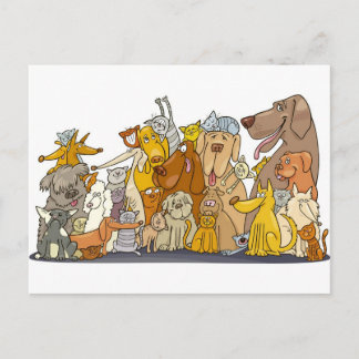 große Gruppe von Katzen und Hunden Postkarte