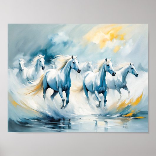 Große Gruppe von Weißen Pferden, die durch das Mee Poster (Vorne)