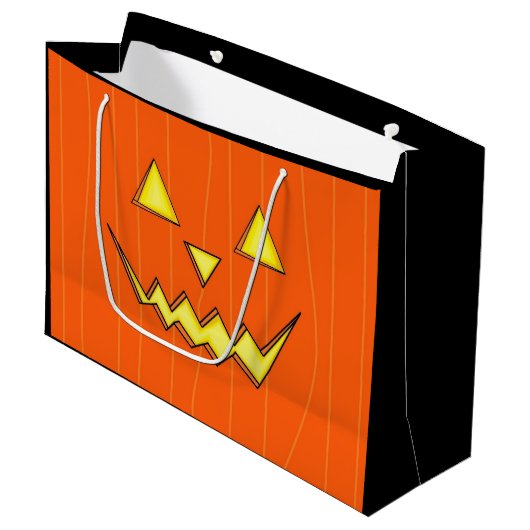 Große Halloween-Geschenktasche mit Jack-o-Laterne- Große Geschenktüte (Vorderseite Schrägansicht)