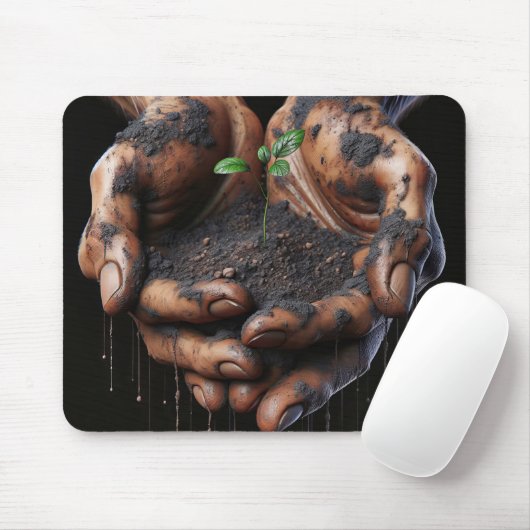 Große Hände, die ein Bäume säen Mousepad (Mit Mouse)