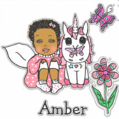 Große handgezogene Ethnic Fairy, Einhorn und Name Aufkleber (Vorderseite)