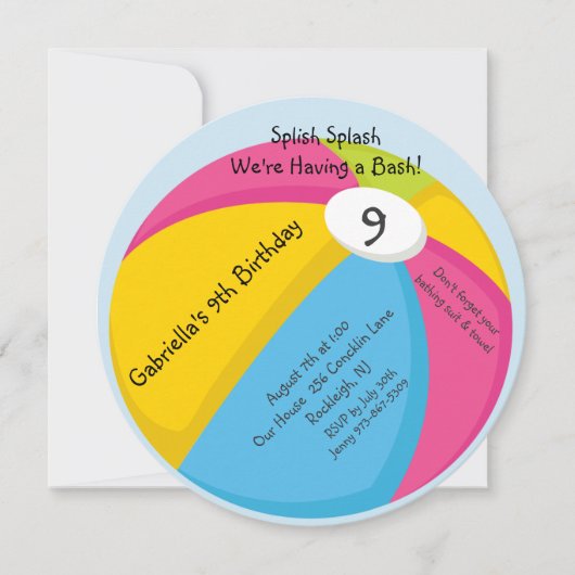 Große, helle Wasserball-Geburtstags-Einladung Einladung (Vorderseite)