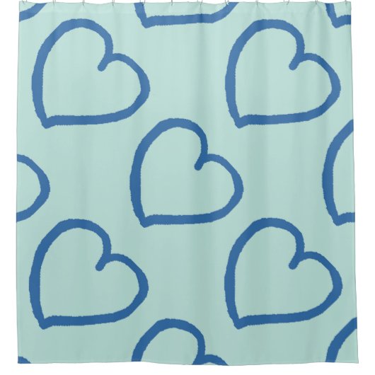 Große Herzen Design denim blau auf hellblau Duschvorhang (Vorderseite)
