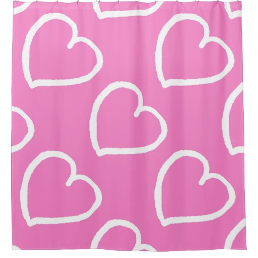 Große Herzen Muster weiß auf rosa Duschvorhang (Vorderseite)