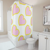 Große Herzen sind gelb rosa auf weiß Duschvorhang (Beispiel)