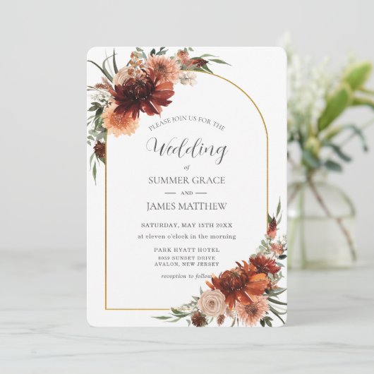 Große Hochzeit der Erdbeere Terracotta Rust Einladung (Stehend Vorderseite)