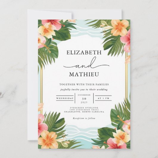 Grosse Hochzeit der tropischen Flora Einladung (Vorderseite)