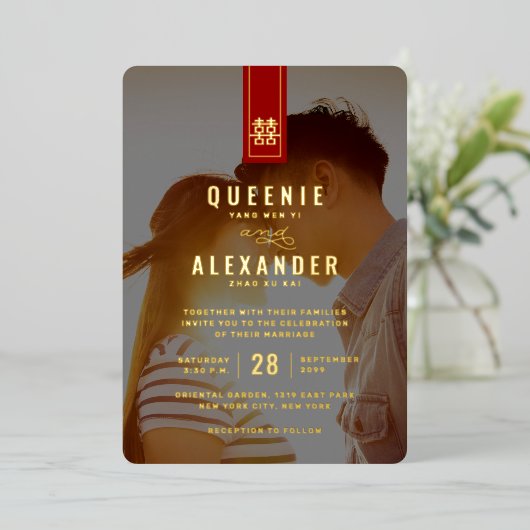 Große Hochzeit in Rectangle Folieneinladung (Stehend vorne)